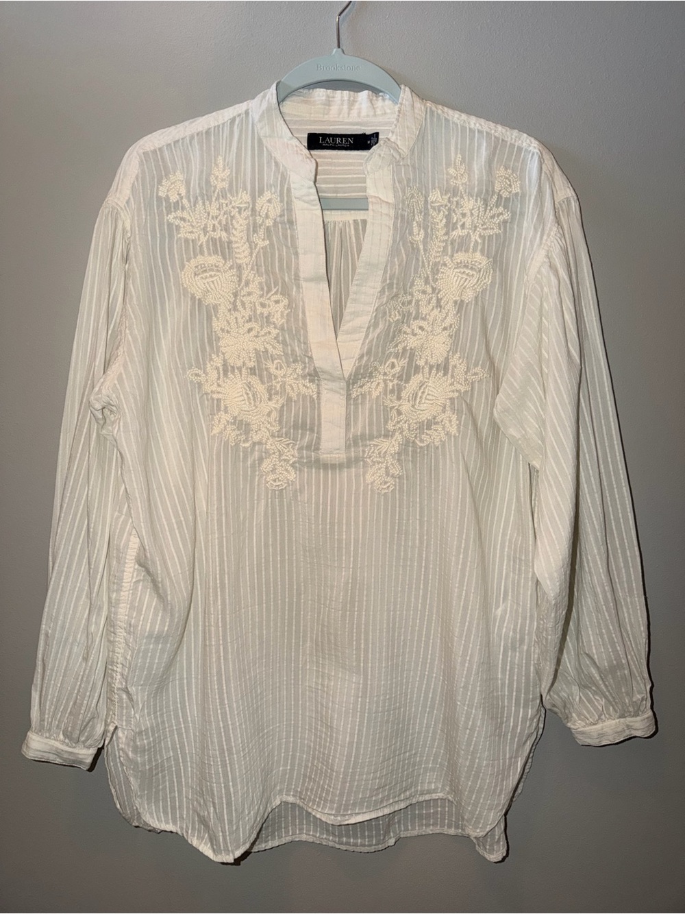Lauren Ralph Lauren 100% cotton White Embroidered Long-Sleeve Casual Shirt